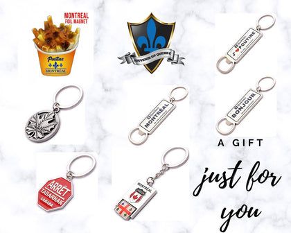 Souvenir keychains from Montreal, Quebec, Canada