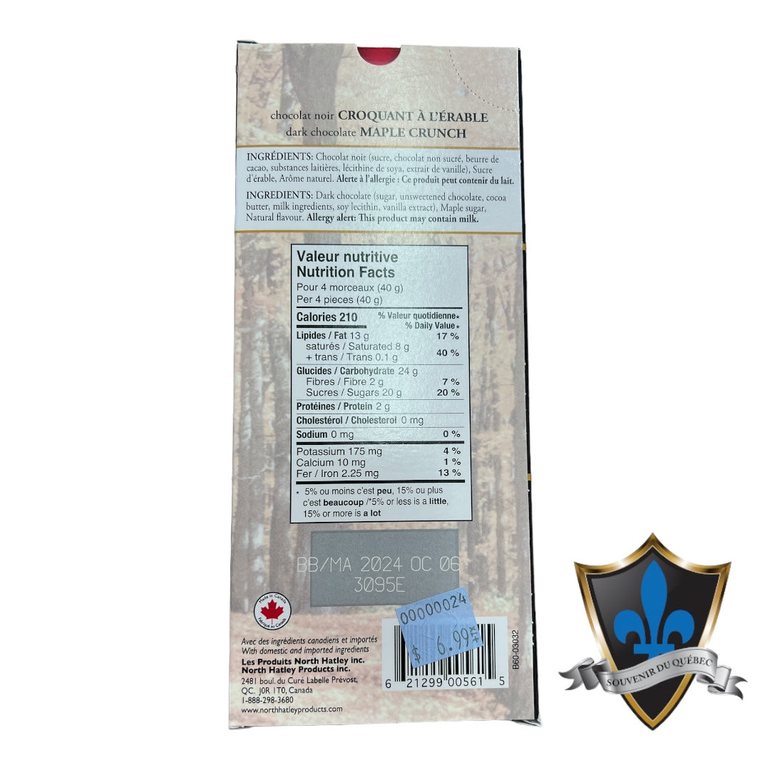 Croquant à l'érable du Québec Chocolat noir 100gr.