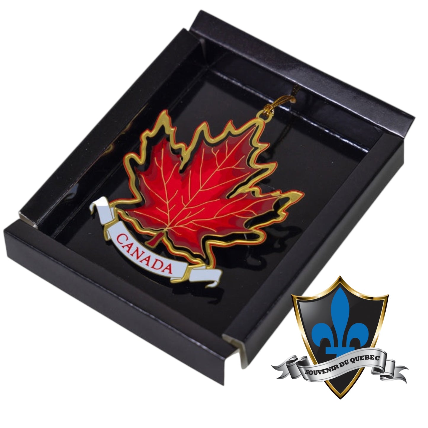 Red Gold maple leaf Christmas ornament Montreal.