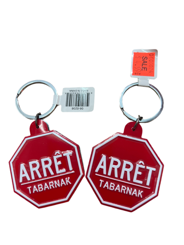 Arret Tabarnak metal key chain.