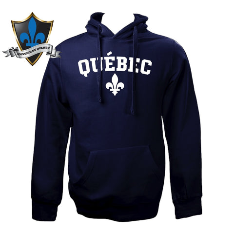 QUEBEC EMB ARCH WHITE W/FLEUR DE LIS ON ADULT HOODIE