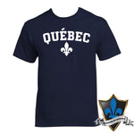 QUEBEC EMB ARCH WHITE FLEUR DE LIS ON ADULT BASIC TEE