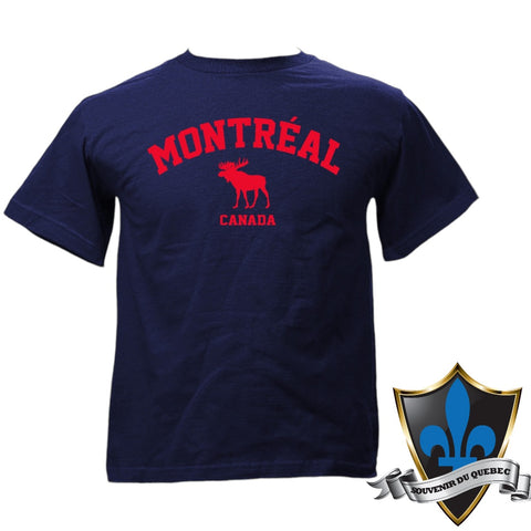 Red Montreal Arch Moose Applique On Adult Basic Tee.