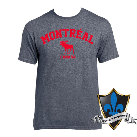 Red Montreal Arch Moose Applique On Adult Basic Tee