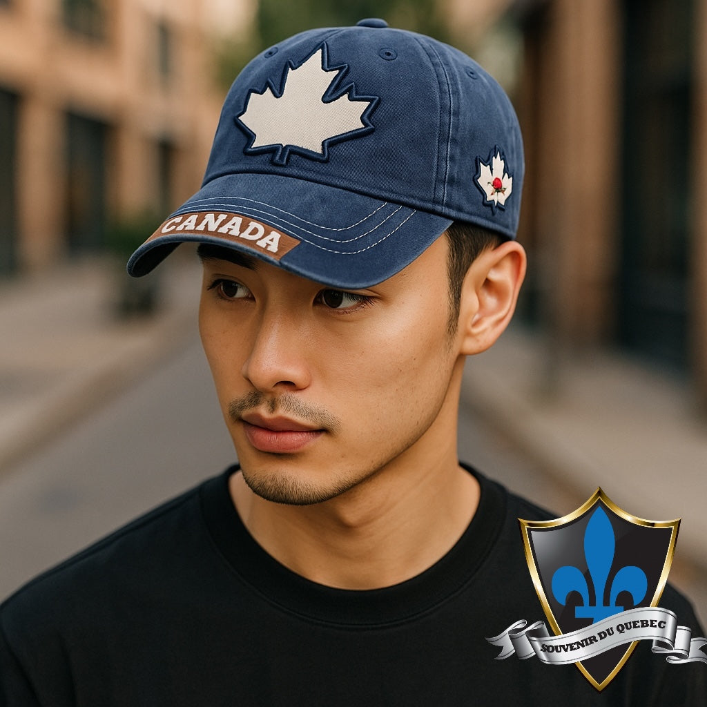 Casquette brodée avec patch drapeau du Canada.