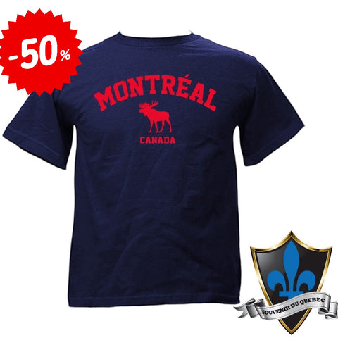 Red Montreal Arch Moose Applique On Adult Basic Tee.