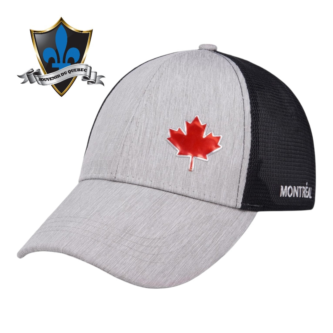 Casquette Trucker grise en maille à motif feuille d'érable de Montréal