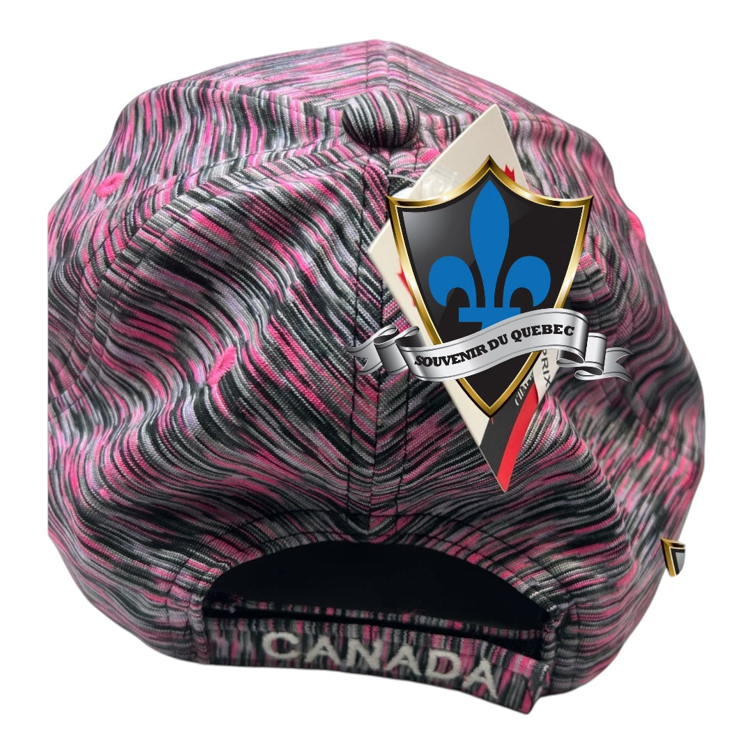 A pink cap  Canada embroidered along the front.