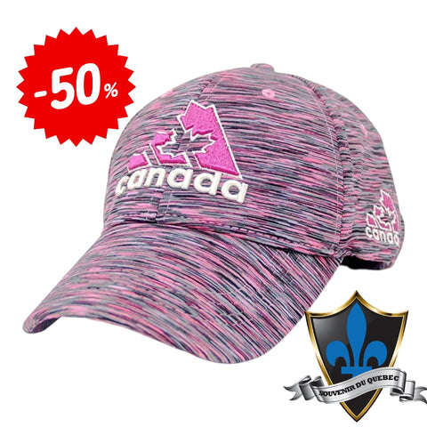 A pink cap  Canada embroidered along the front.