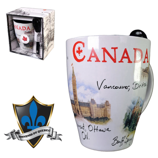 Tasse à café avec scène colorée du Canada.