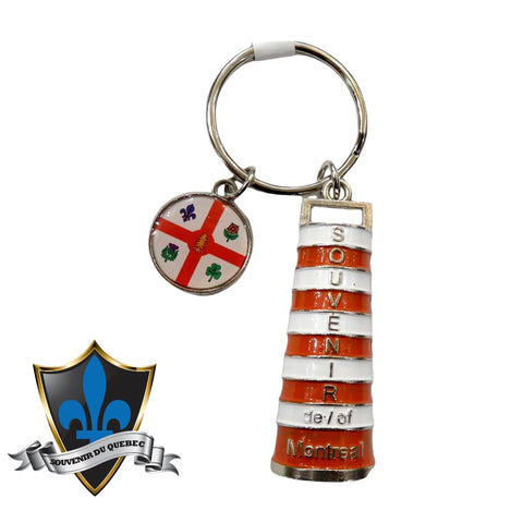 Road Construction Pole Sign Keychain with Montreal Flag