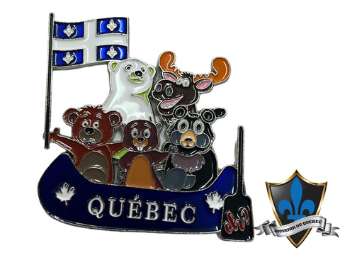 Aimant en métal Orignal du Québec et sa famille.