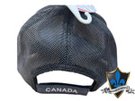 Casquette en maille suède bleue avec motif d'élan du Canada.