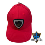 Red Canada patch cap with leaf.