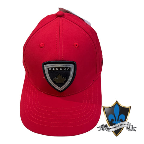 Red Canada patch cap with leaf.