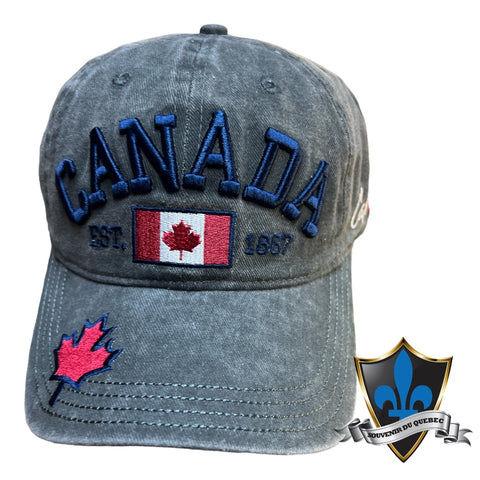 Casquette Canada en denim feuille brodée.