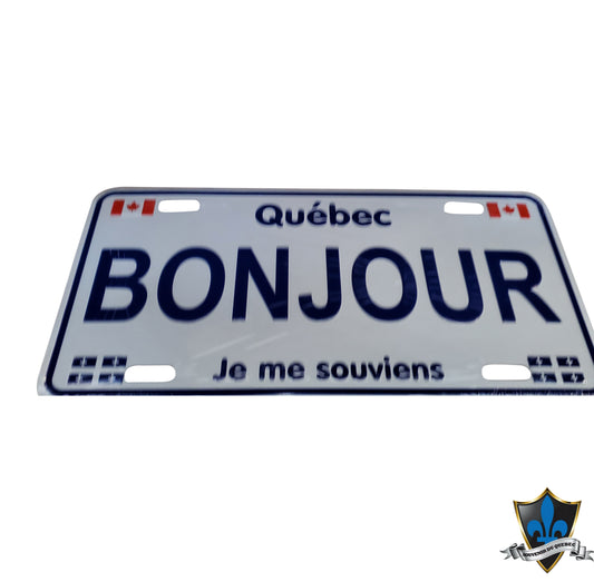 Plaque d'immatriculation Montréal Bonjour 30cm x 15cm.