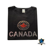Ladies teez tight fit with Canadian Maple Leaf studs.