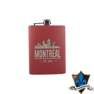 Stainless Steel RED  MONTREAL  Flask 8 oz. - Souvenir Du Quebec, Maple Syrup, Souvenirs, Montreal