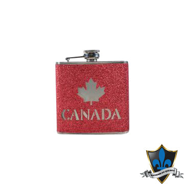 Glittery Canada Stainless steel 8 oz Flask - Souvenir Du Quebec, Maple Syrup, Souvenirs, Montreal