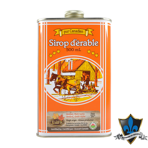 Classic Quebec Made Organic  Maple Syrup Tin Can - 500ml - Souvenir Du Quebec, Maple Syrup, Souvenirs, Montreal