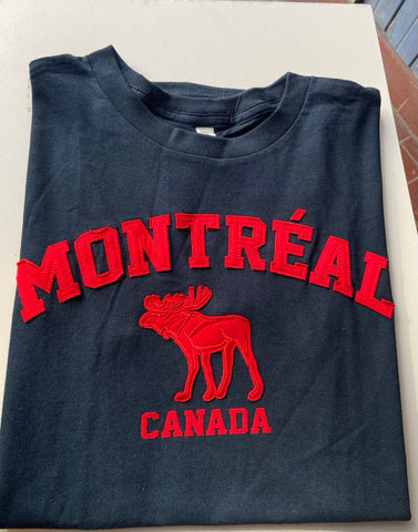 Red Montreal Arch Moose Applique On Adult Basic Tee