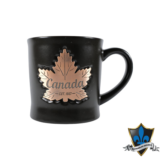 Tasse en céramique en cuivre noir avec motif feuille d'érable